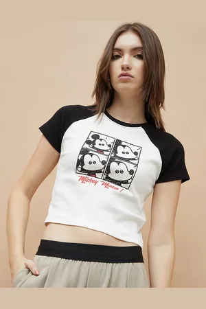 Lifestyle Women Mickey Mouse Graphic Printed Round Neck Cotton T-shirt