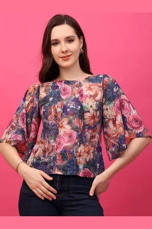 Moda Rapido Floral Print Flared Sleeve Georgette Top