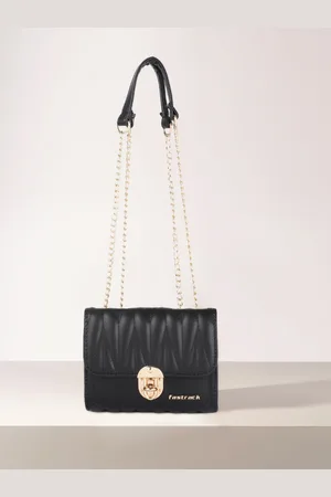 Fastrack Black PU Structured Sling Bag with Quilted