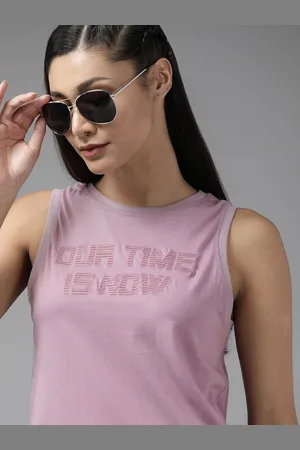 Roadster Women Lavender Typography Self Design Pure Cotton T-shirt