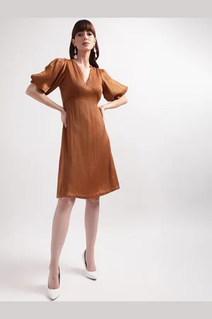 CENTRESTAGE Women Brown Solid V-Neck Empire Dress