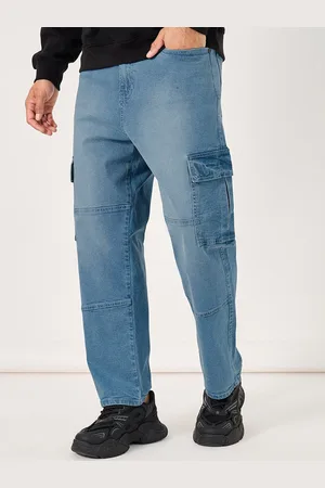 Styli Men Solid Loose Fit Utility Cargo Jeans