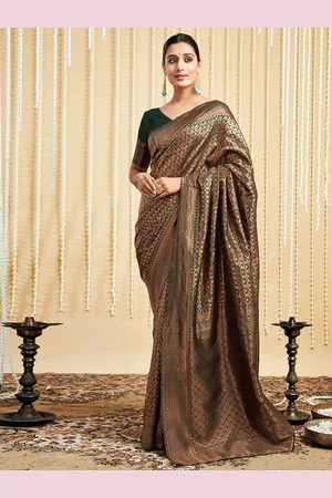 HERE&NOW Ethnic Motifs Zari Silk Blend Mysore Silk Saree