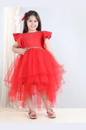 Toy Balloon Kids Girls Flutter Sleeve Net Fit & Flare Midi Dress