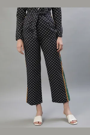 ICONIC Women Cotton Printed Straight Fit Regular Trousers