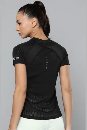 Fitkin Women Black Slim Fit Training or Gym T-shirt