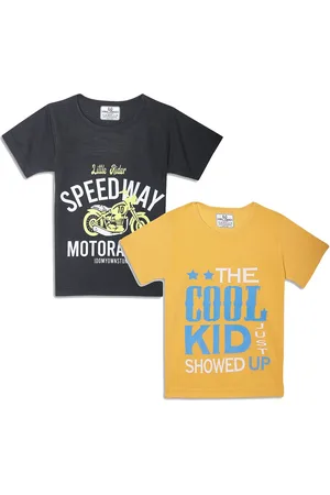 VIMAL JONNEY Kids Black & Yellow Pack Of 2 Typography Printed Casual T-Shirt