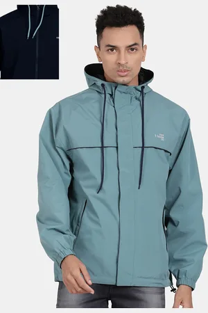 T-BASE Men Green Solid Hooded Rain Jacket