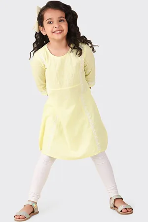 Fabindia Girls Ethnic Motifs Embroidered A-Line Cotton Kurta