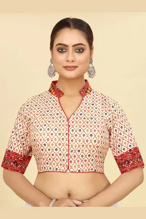 SHOPGARB Printed Mandarin Collar Cotton Saree Blouse