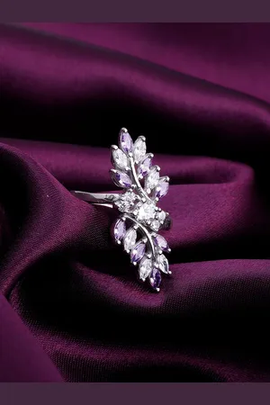GIVA 925 Sterling Silver Rhodium-Plated CZ Studded Finger Ring