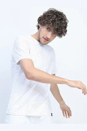 LocoMotive Men White & Grey Printed Slim Fit Cotton T-shirt