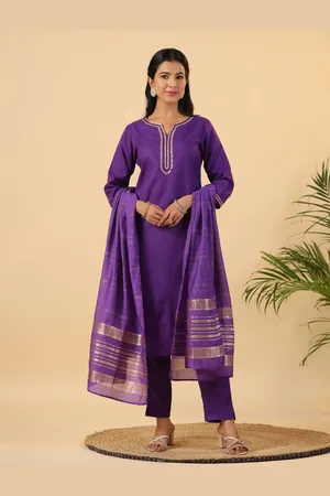 Janasya Women Regular Gotta Patti Pure Cotton Kurta with Trousers & With Dupatta
