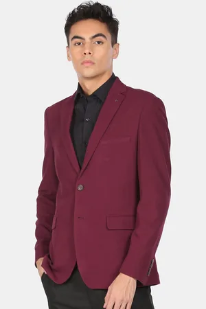 Arrow Men Maroon Solid Single Breasted Formal Blazer