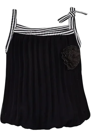 Wish Karo Girls Black & White Solid Top with Skirt