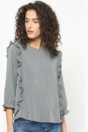 Gipsy Women Grey Checked A-Line Pure Cotton Top