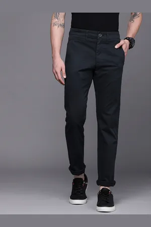 WROGN Men Navy Blue Solid Slim Fit Casual Trousers