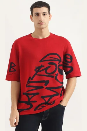 Benetton Men Typography Printed Round Neck Cotton Relaxed Fit T-shirt