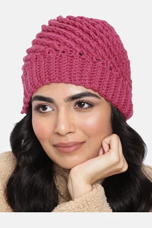 Magic Needles Women Pink Woollen Diagonal Crochet Beanie