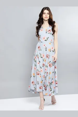 Harpa Women Blue & Peach-Coloured Printed Maxi Dress