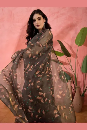 Sangria Women Printed with Gotta Embellished Border Saree With Unstitched Blouse