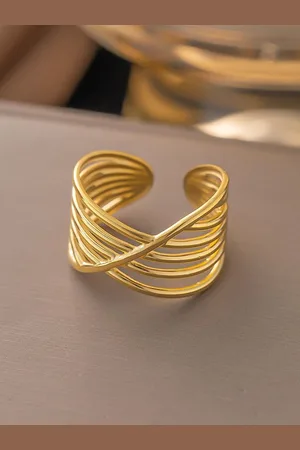 Myki Personable Stainless Steel Gold-Plated Adjustable Finger Ring