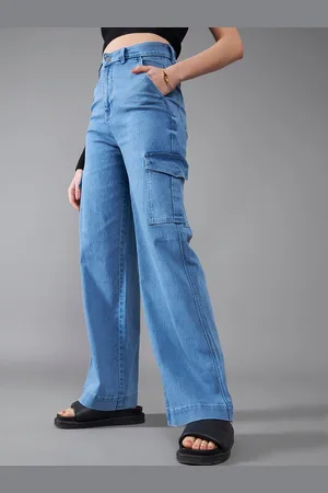DOLCE CRUDO Women Beneath The Sun Wide Leg High-Rise Stretchable Cargo Jeans