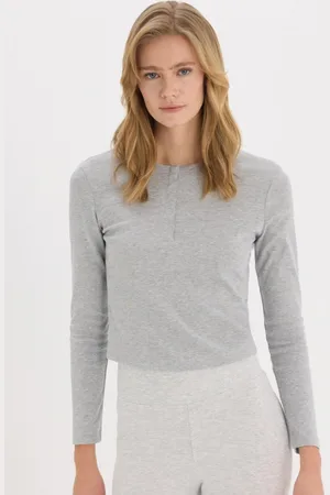 DeFacto Women Henley Neck Extended Sleeves Pockets T-shirt