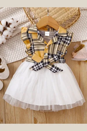 Miss & Chief Embellished Checked Net A-Line Dress