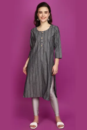 V-Mart Striped Printed Round Neck Three-Quarter Sleeves Cotton Kurta