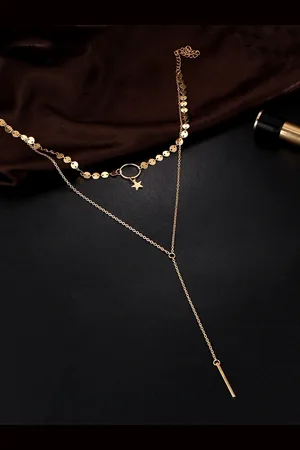 Yellow Chimes Woman Gold Plated Multi Layer Chain Star Choker Necklace