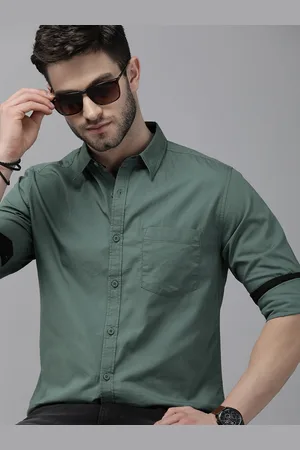 Roadster Men Green Solid Pure Cotton Casual Shirt