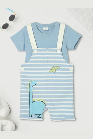 Max Collection Boys Striped Printed Pure Cotton Casual Dungaree With T-shirt