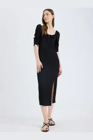 DeFacto Puff Sleeve Sheath Midi Dress