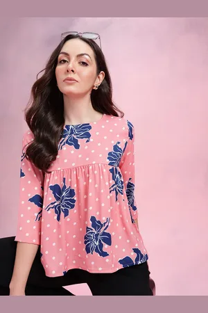 DressBerry Floral Print Boat Neck Gathered Detail Empire Top