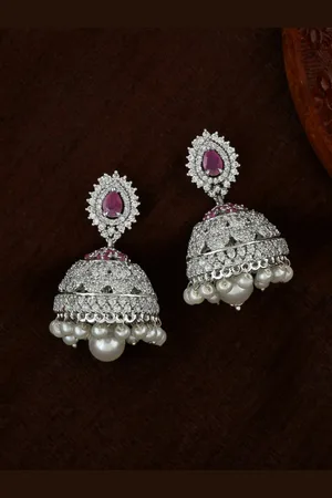 ESTELE Silver-Plated Leaf Shaped Jhumkas Earrings