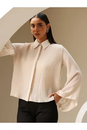 Chemistry Accordion Pleated Semi Sheer Flared Sleeve Shirt
