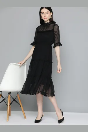 Chemistry Bell Sleeves Chiffon Fit & Flare Midi Dress