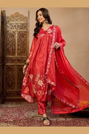 House of Pataudi Floral Printed A-Line Kurta Trouser With Dupatta