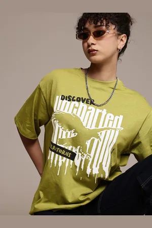 Roadster The Life Co. Typography Printed Drop-Shoulder Pure Cotton Oversized T-shirt
