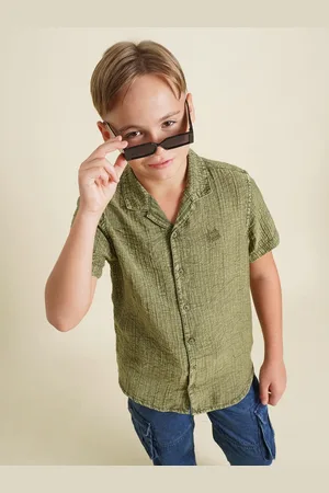 JACK & JONES Boys Cuban Collar Textured Cotton Casual Shirt