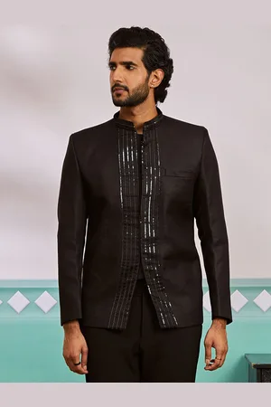 Vastramay Mandarin Collar Embroidered Sequined Bandhgala Blazer