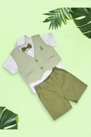 MeeMee Boys Printed Shirt With Shorts & Waistcoat