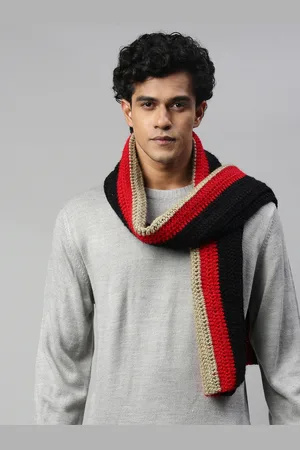Magic Needles Unisex Black & Red Self-Design Scarf