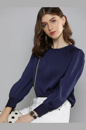 Chemistry Women Navy Blue Solid Regular Top