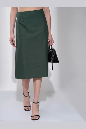 Tokyo Talkies Women Solid Checked A-Line Midi Skirt
