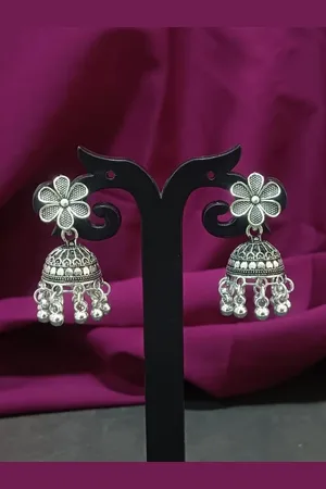 Efulgenz Rhodium-Plated Contemporary Jhumkas Earrings