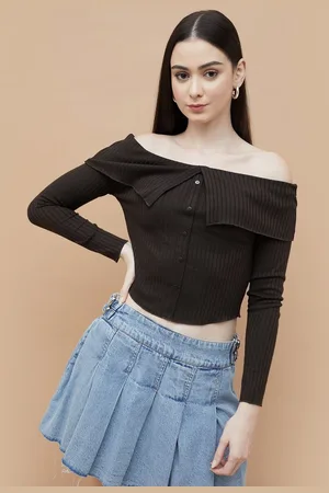 Lifestyle Women Self Design Off-Shoulder Crop Top