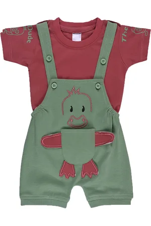 Wish Karo Infant Boys Printed Cotton Dungarees With T-Shirt