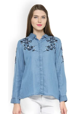 Gipsy Women Blue Comfort Regular Fit Solid Casual Shirt